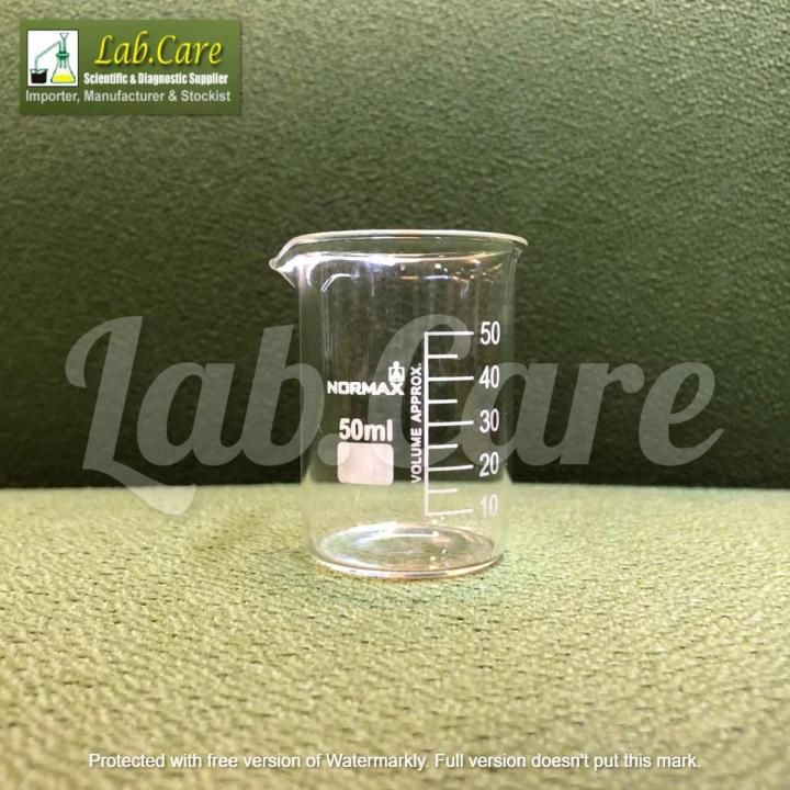 Glass Beaker 50 ml Normax, Low Form Griffin, Borosilicate 3.3 Glass, marking Scale, Graduated. Glass Beaker High Quality, Laboratory use