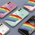 Luxury 6D Plating Case for Huawei Mate 20 Smile Rainbow Lover Heart Side Pattern Back Cover Soft Silicone Square Frame Shiny Bling Phone Cases + Free Lanyard. 