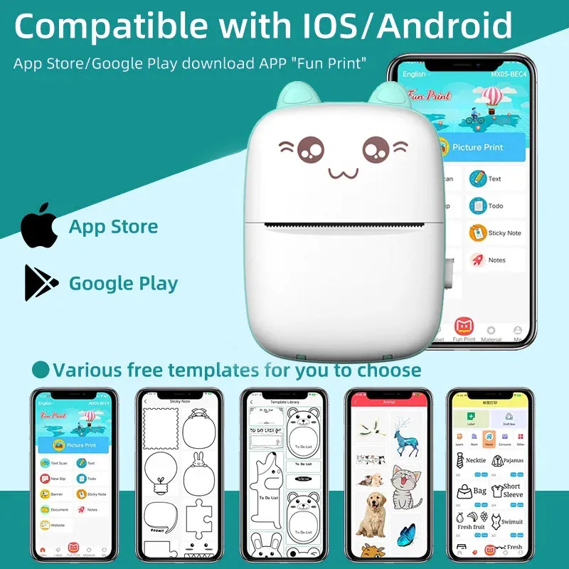 Mini Printer Portable Pocket Thermal Printer - Bluetooth/USB 