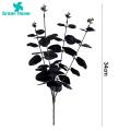Black Artificial Flowers 6pcs Black Eucalyptus Branches Stems Realistic Silk Cloth Leaves for Halloween Decor Halloween Party Decorations. 