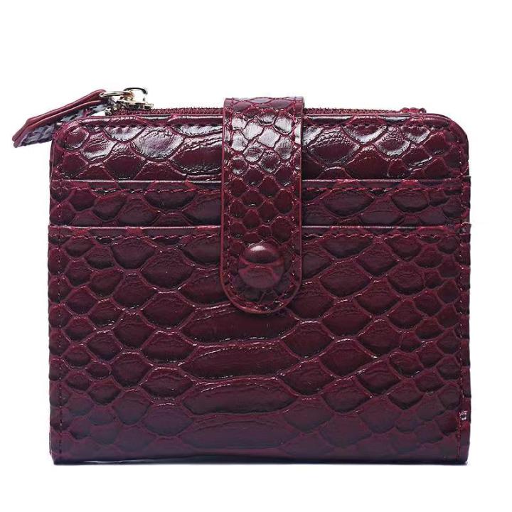 【Beauty Code】Women Maroon Pattern Leather Python Cards Women ZipperCoin Bag Snake Name Card Purse Ladies wallet