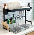 Dish Drying Rack with Drainer, Cutlery Organizer and Cutting Board Holder, Wall Mounted Dish Drainer, Adjustable Layer Space, Stainless Steel (86cm x 32cm x 52cm) Over The Sink Dish Drying Rack and Storage Area. 