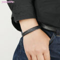 [Y] Fashionable Men Bracelet Vintage Woven Leather Rope Simple Magnetic Buckle Bracelet Y. 