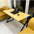 Modern K-Shape Computer Laptop Study table, Gaming Table, Office Desk with Storage Bookshelf, Laptop Writing table Workstation with Metal frame. 
