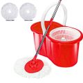 Spin Bucket Mop, Magic Spin Mop Set, Rotating Spin Mop 360 With Bucket, Adjustable Mop Pole Length, Floor Cleaner, Extendable and Retractable, Red Color, Plastic. 