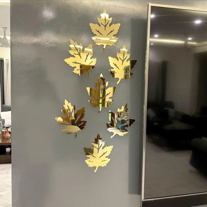 Mapple Leaf Acrylic Mirror Sticker || pack of 6 Leaf ||Wall Art DIY Home Decoration Wall Stickers