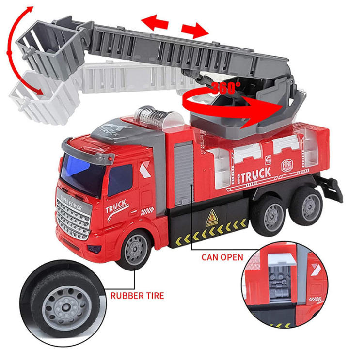 RC Fire Truck Chargeable with LED light rescue ladder controller gifts toys for kids and boys