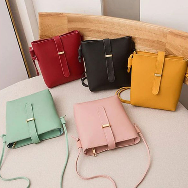 Women PU Crossbody Bucket Bag Faux Leather with Buckle for Work and Travel