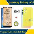 BROTECT Pack of 2- Samsung Galaxy A34 Ceramic Matte Screen Protector PUBG Gaming Glass 9D 21D + Back Jelly Protector Soft Hydrogel Film Unbreakable For samsung a34 - Transparent. 