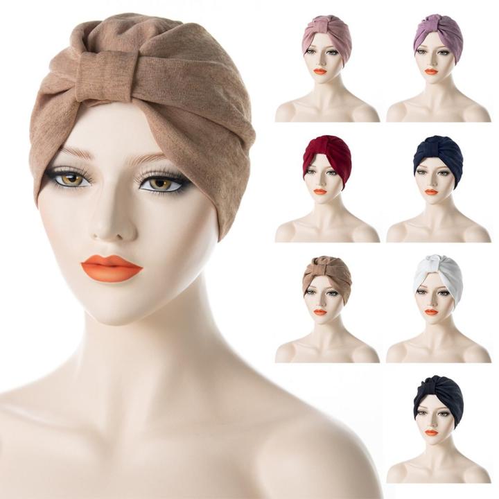 2021 Fashion Turban Cap for Women Soft Muslim Hats Female Inner Caps Solid Arab Indian Bonnet Wrap Head Scarf Hat Chemo Cancer