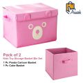 Pack of 2 - Foldable Kids Toy Storage Basket Bin Set 1 Pc Panda Cartoon Basket and 1 Pc Cube basket. 