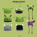 Plankton with the same funny Shrek knitted pullover hat green female autumn and winter warm cute cartoon beanie hat man. 