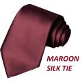 MAROON SILKY PLAIN TIE, MEDIUM TIE MAROON, FORMAL TIE MAROON. 