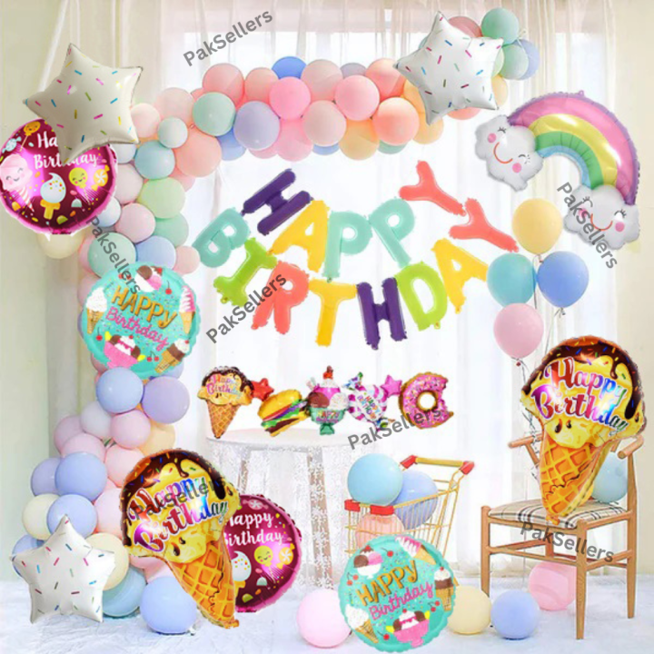 118 Pcs Ice Cream Full Theme Set for Grand Birthday Party Decorations, Ice Cream Full Set of Balloons & Items