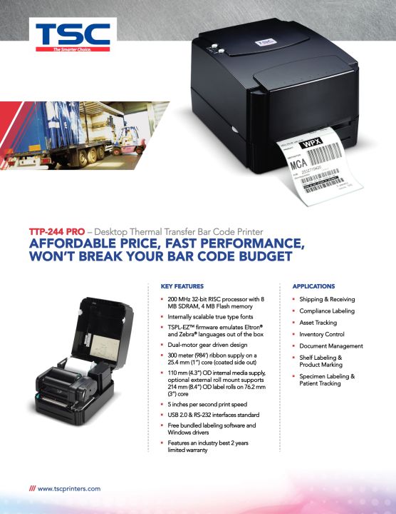 TSC TTP 244 PRO DUAL FUNCTIONAL THERMAL AND THERMAL TRANSFER BARCODE ...