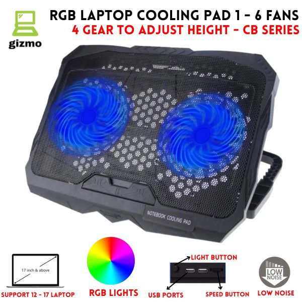 Laptop Cooling Pad Dual Fan With RGB Lights Cooling Stand 1 / 2 / 4 / 6 Fan With Mobile Stand