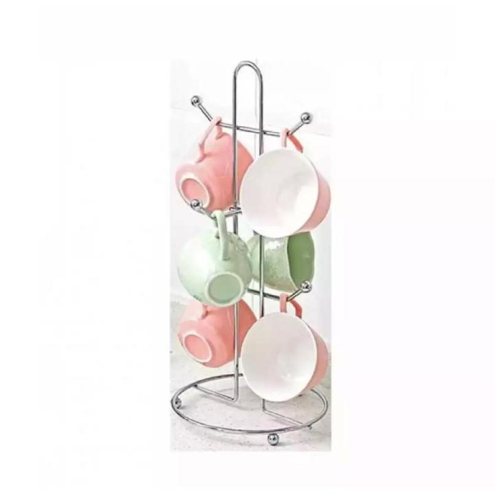 Stand -  Mug /Cup Stand - Drainer -Hanging Tree Drainer Tea Coffee Cup Stand [Stainless Steel 35 cm height  6 hooks]