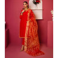 Sunaina Textile Orange Katan Silk 3 Piece Unstitched Fabric for Women/Girls. 
