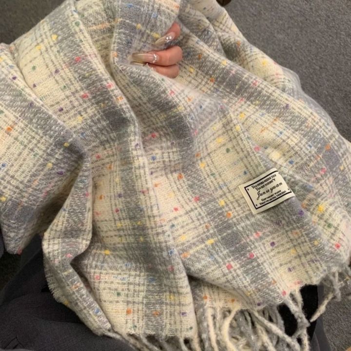 Classic Tassel Rainbow Bean Plaid Scarf Cashmere Shawl Plush Winter Cashmere Scarves Wool Scarves Scarves Cape Wraps Student