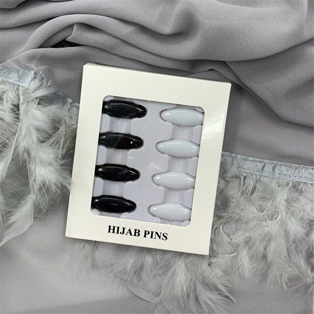 8Pcs/Box Muslim Hijab Pins Color Black And White Safety Pins Clips Ladies Hair Dressing Accessories Brooches
