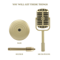 Vintage Desktop Microphone Prop Model with Adjustable Height, Classic Retro Style Microphone Stand Fake Mic Prop,Gold. 