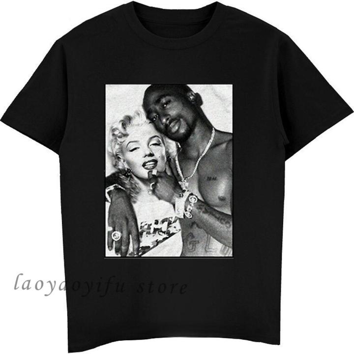 Marilyn Monroe 2Pac Tupac Shakur Men T Shirt Harajuku Hip-hop Streetwear Uni Summer Fashion Graphic Najrts Retro Shur Tees