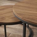 Round Modern Nesting Coffee Table Set of 2, Stacking Living Room Accent Cocktail Tables with an Industrial Wood Finish and Powder Coated Metal Frame, Reclaimed Oak/Black. 