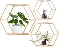 Wall Mounted Hexagonal Floating Shelves Set of 3 in Different Sizes, Modern Metal Wall Shelf, Simple Wood Partition Storage Shelves, Wall Decor Rack for Bedroom, Living Room, Kitchen and Office, Customized by Creative Decore. 