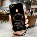 Maitus for OPPO F7 Back Cover Cute Astronaut Hidden Stand Luxury 6D Plating Square Bumper Shiny Case Camera Lens Protection Soft Silicone Phone Cases with Lanyard. 