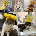 Funny Cat Headgear Cute Rabbit Ears Cap for Cats Warm Plush Pet Hat Party Cosplay Props Photo Prop Kitten Headwear Supplies. 