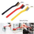 Techmanistan 3Pcs Wire Brush Set, Nylon/Brass/Stainless Steel Brush with Curved Handle Grip, Cleaning Brush, Polishing Brush. 