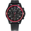 Tommy Hilfiger Men’s Quartz Silicone Strap Black Dial 45mm Watch 1791793 Stainless Steel Wrist Watch For Men. 