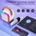 K12 Wireless Mic With Speaker - Single / Double RGB 7 Colour Dancing Light Karaoke Mic With Portable Bluetooth Microphone For Recording With Speaker For Music - 3 in 1 USB / AUX / SD Card Slot Karaoke Handheld Microphone - Black, Blue & Pink Colours. 