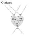 mom big sister little necklaces 3 Splicing mother daughter necklace Family jewelry heart will be together. 