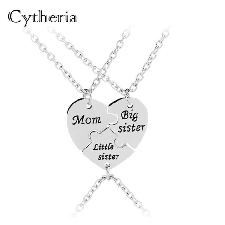 mom big sister little necklaces 3 Splicing mother daughter necklace Family jewelry heart will be together