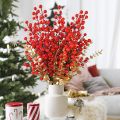 5pcs Artificial  Red Berries Simulation Foam Berries Branches for New Year Party DIY Wreath  Tree Decorations. 
