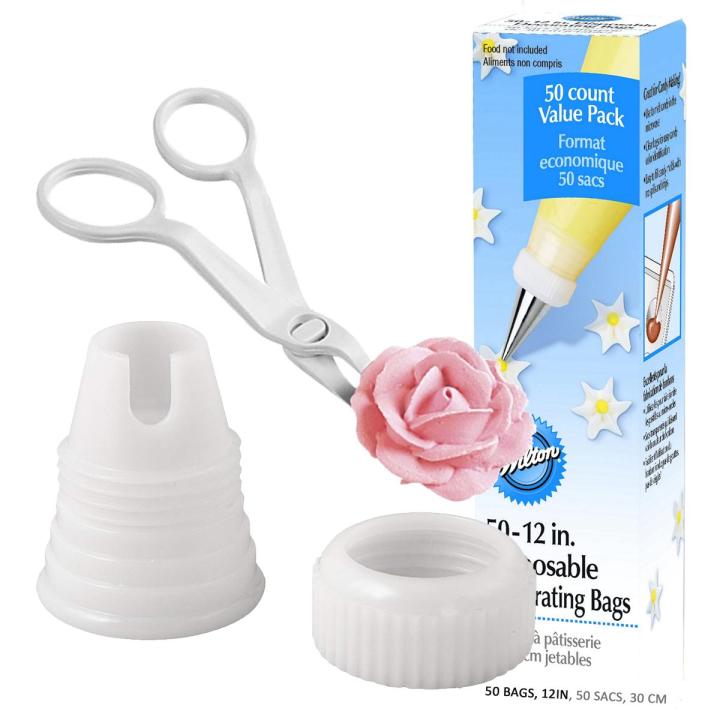 Pack Of 3 Wilton - Wilton Disposable Decorating Bags 12in. - 50 Bags - Wilton Flower Lifter - Wilton Standard Coupler