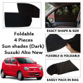 4 Pieces Foldable Dark Sun Shades For Suzuki Alto New Shape (Dark Black) - 4 Pieces. 