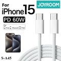 Joyroom 60W Type-C Cable For iPhone 16 Pro Max iPhone 15 Pro Max PD Fast Charging Cable for iPhone Charger Cable USB Data Line USB C Cable. 