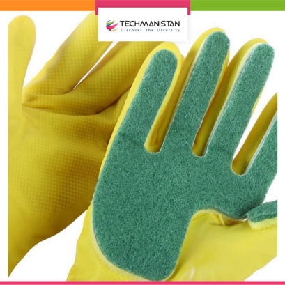 Techmanistan Easy Cleaning Dishwashing Pair of Sponge Fingers Cleaning Gloves Reusable Sponge Gloves for Washing Dishes, Pet washing, High Quality Gloves