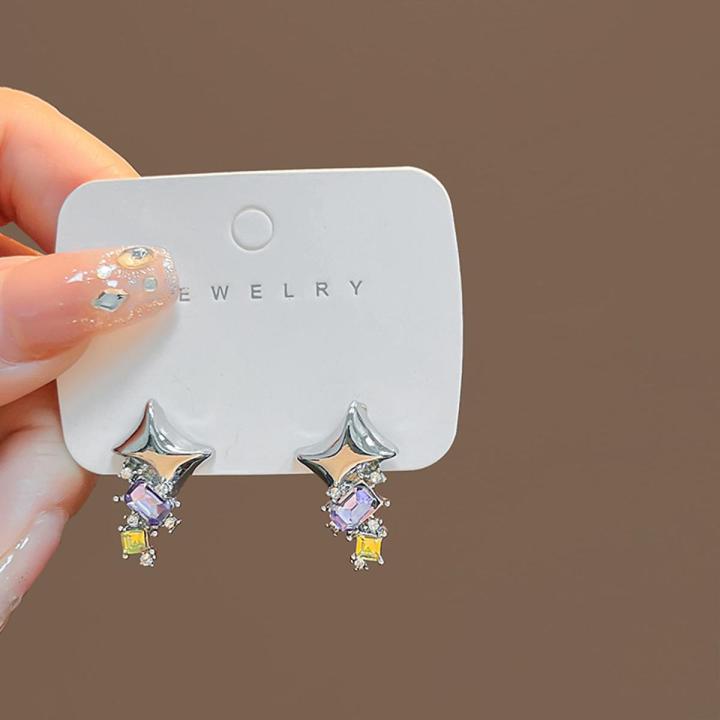 Retro Punk Star Purple Zircon Stud Earrings for Women Romantic Purple Rhinestone Earrings Simple Korean Style Elegant Female Jewelry Gift