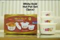 Peacock White Gold Hot Pot 3 Pieces Set Insulated Food Warmer or Cooler White Hot Pot Set. 