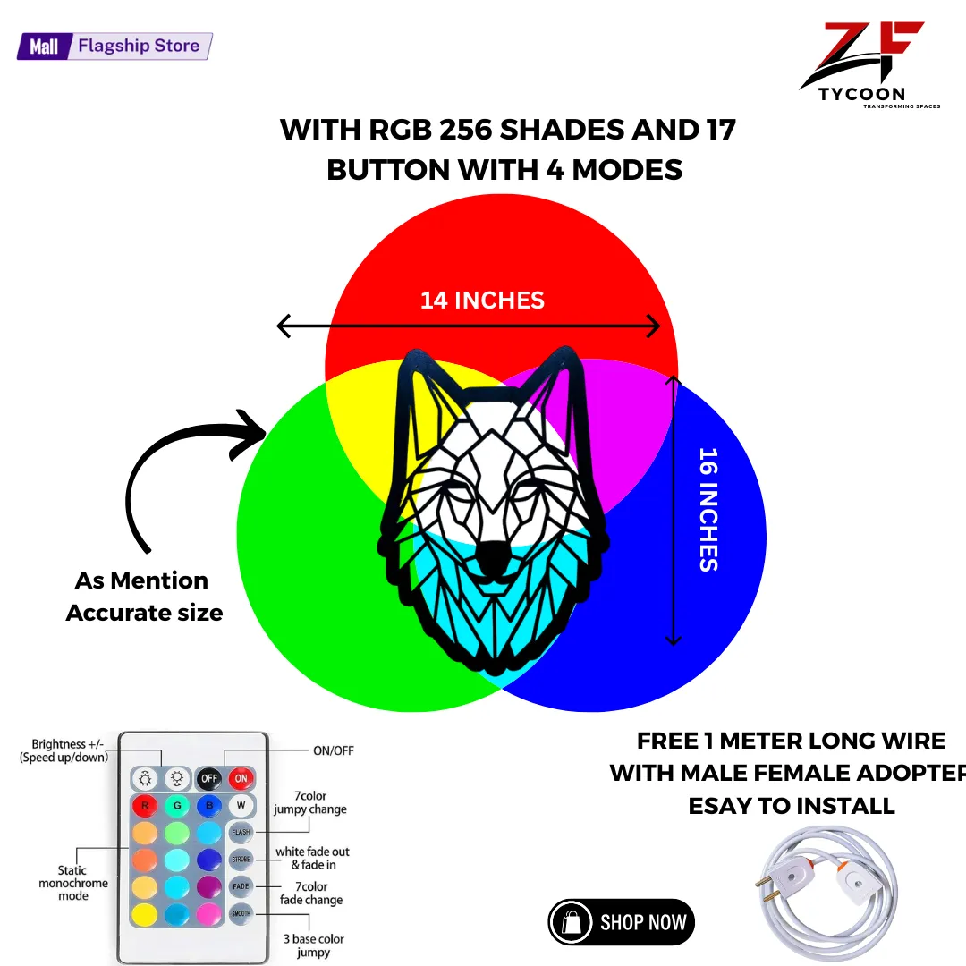 Rgb Wolf ZF Geometric Wolf lighted-up Wooden 7mm Thickness Imported Sheet Wall ...