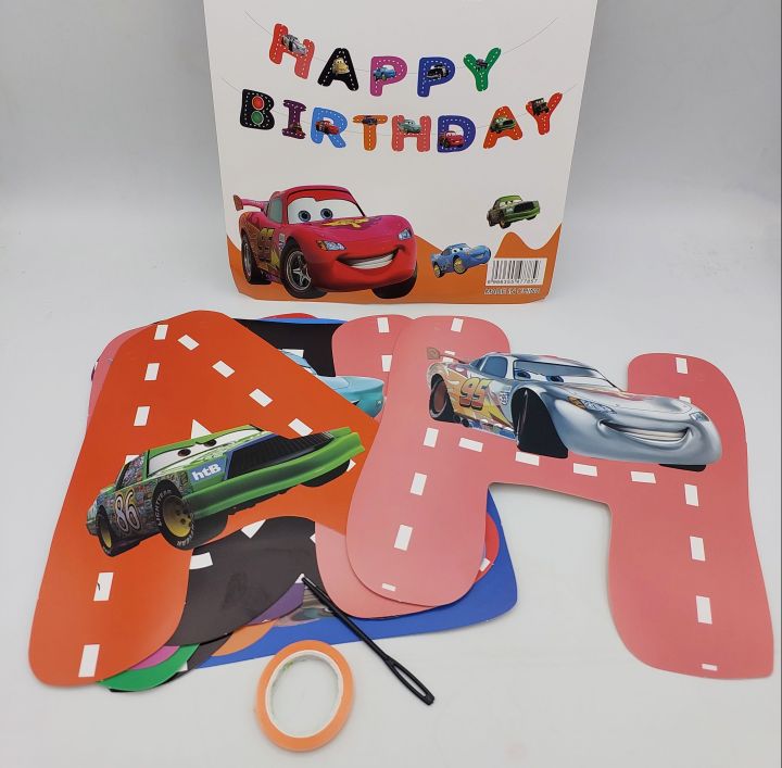 CARS THEME HAPPY BIRTHDAY BANNER PARTY DECORATION BIRTHDAY BANNER