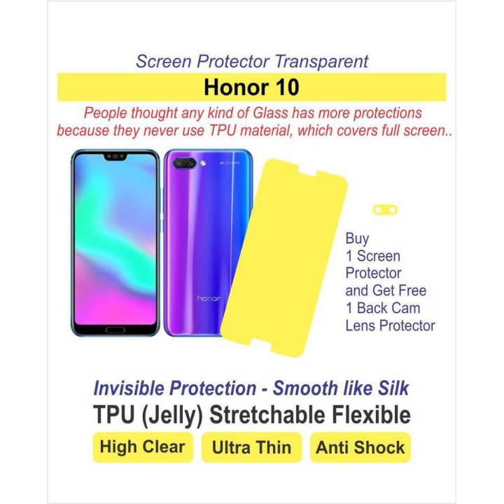 Honor 10 - Pack of 2 - Screen Protectors - Best Material - 1 Nano Glass & 1 Jelly - with 2 back cam lens protectors