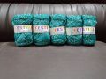 Festival simile Acrylic Yarn balls 3ply 5x balls deep green color with silver wire. 