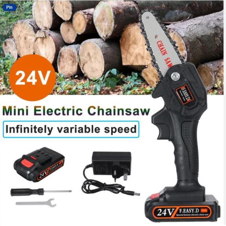 220V Mini Cordless Electric Chainsaw Handheld Rechargeable Electric Saw With Battery UK Charger Set for Wood Branch Cutter