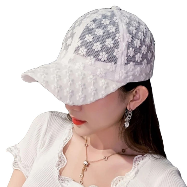 Korean Women Girls Hollow Out Flower Lace Baseball Cap/ Summer Breathable Anti UV Snapback Floral Cotton Hats