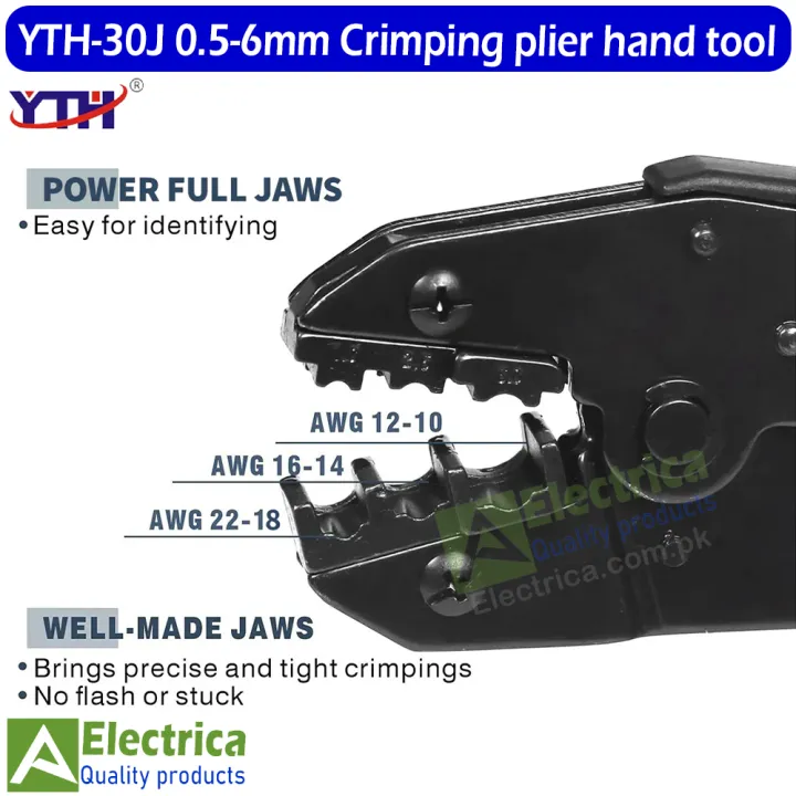 YTH%20YH-30J%20Insulated%20Wire%20Terminals%20Connectors%20Ratcheting%20Crimper%2020-10AWG(0.5-6mm%C2%B2)%20by%20Electrica%20-%20Image%203