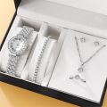 LooKeo Mall 6PCS Diamond Set watch Classy Golden Ladies Wrist Watch Women's earrings, necklaces, bracelets, ring accessories. 